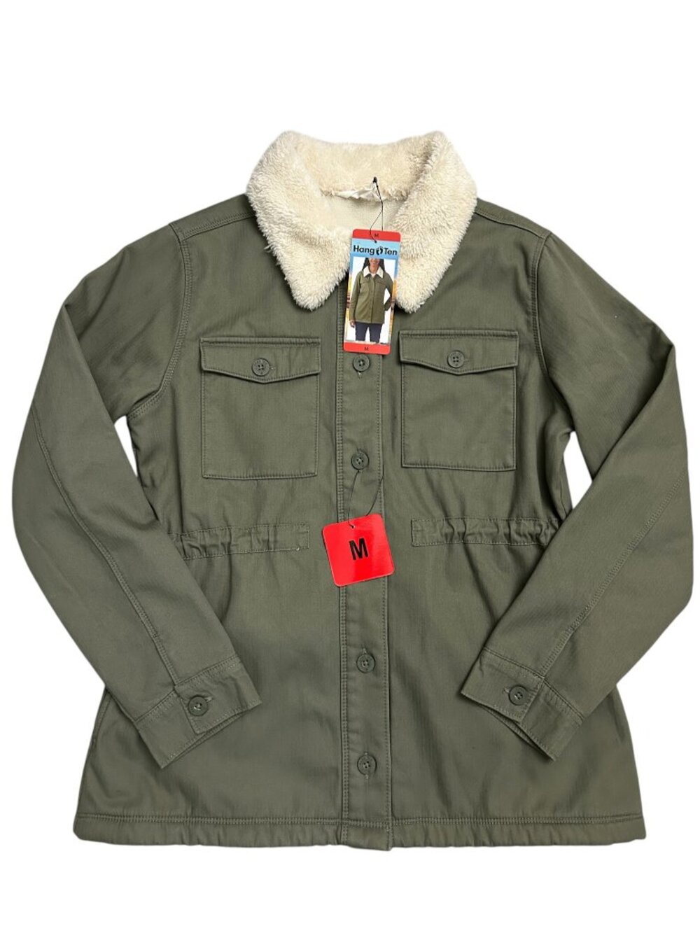 Hang Ten Women's Size M Medium Utility Fleece Lined Jacket Plush Collar Olive  P